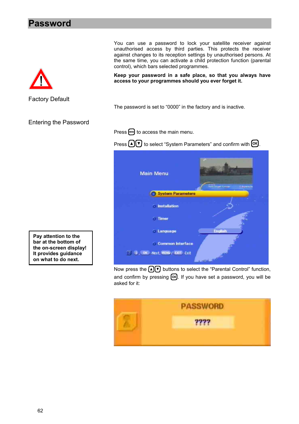 Password | Kathrein UFD 580 User Manual | Page 62 / 100
