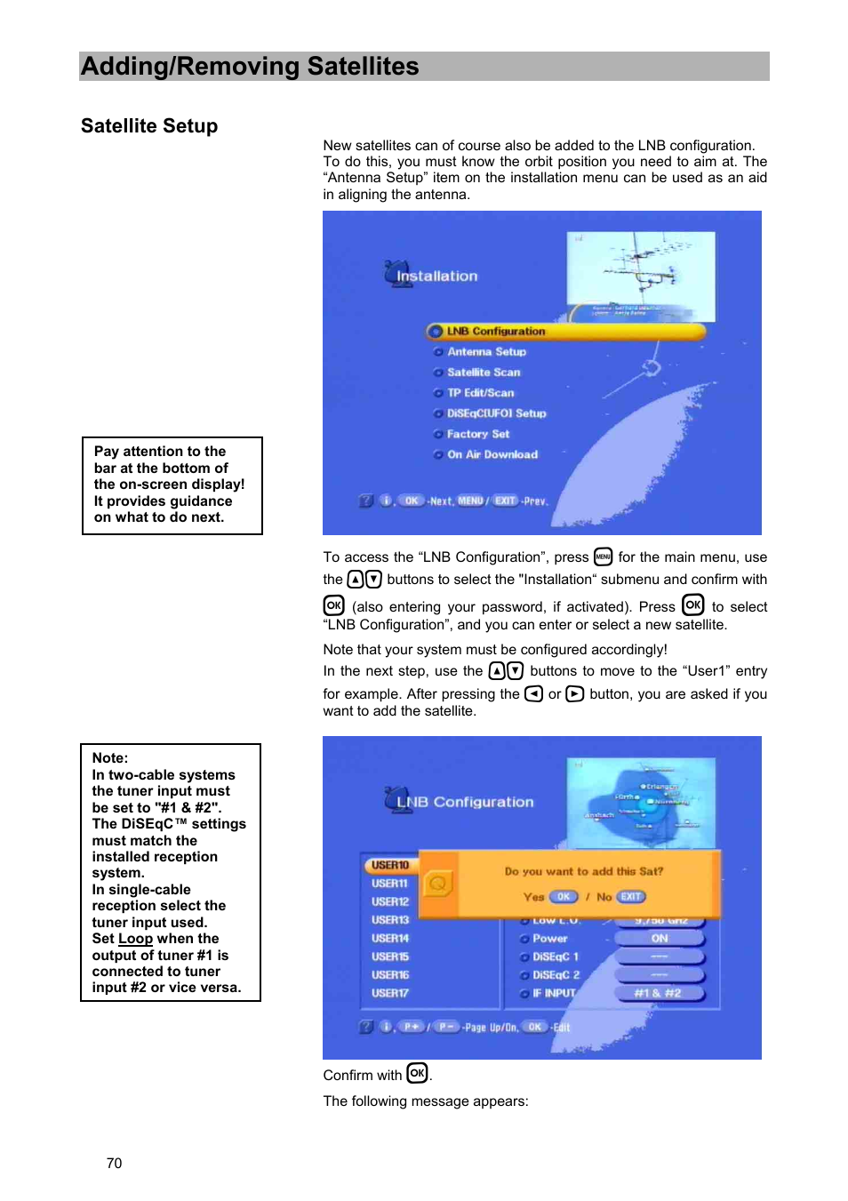 Adding/removing satellites | Kathrein UFD 580 User Manual | Page 70 / 100