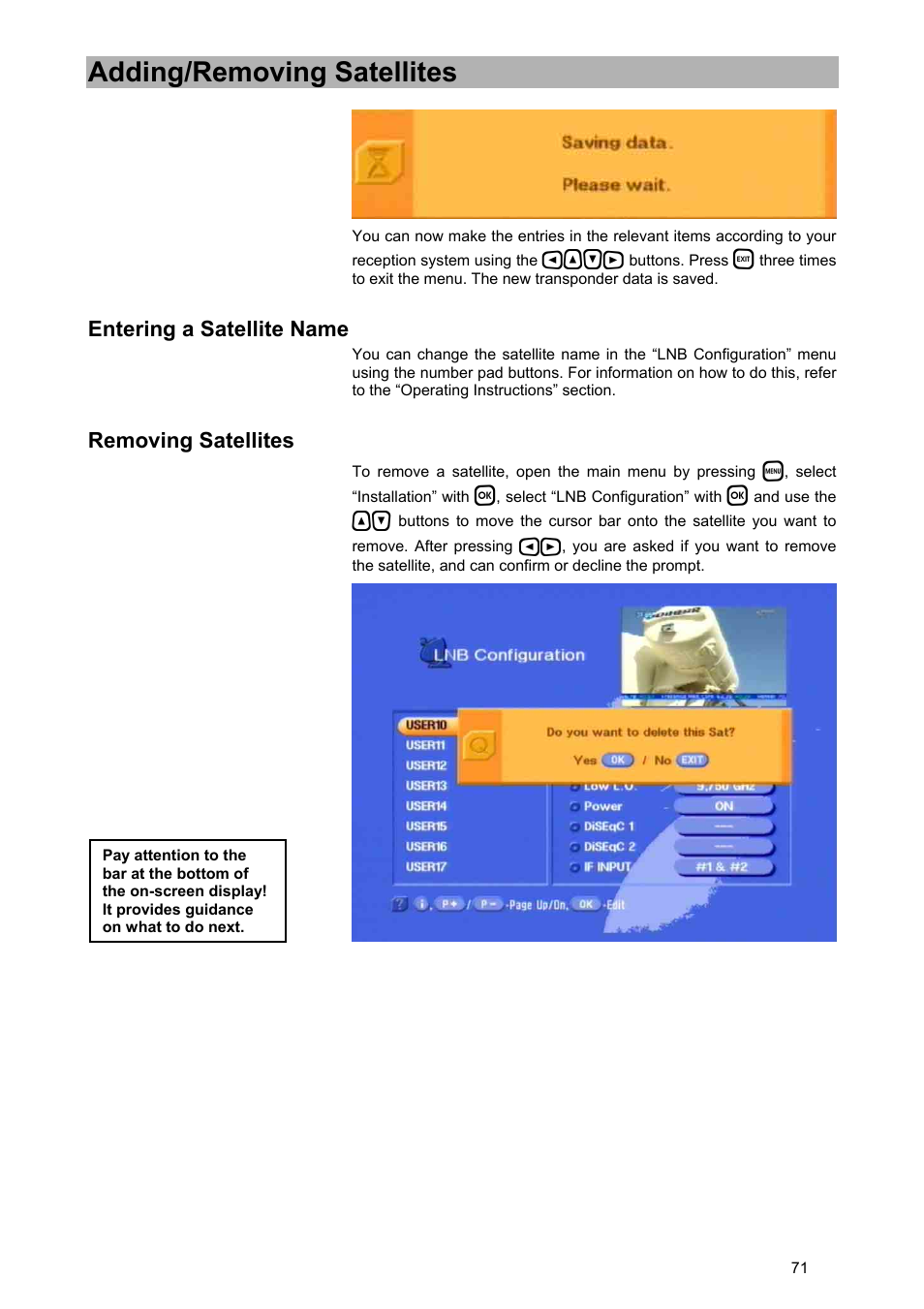 Adding/removing satellites | Kathrein UFD 580 User Manual | Page 71 / 100