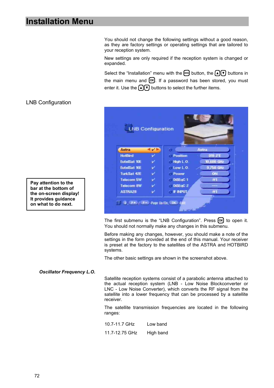 Installation menu | Kathrein UFD 580 User Manual | Page 72 / 100