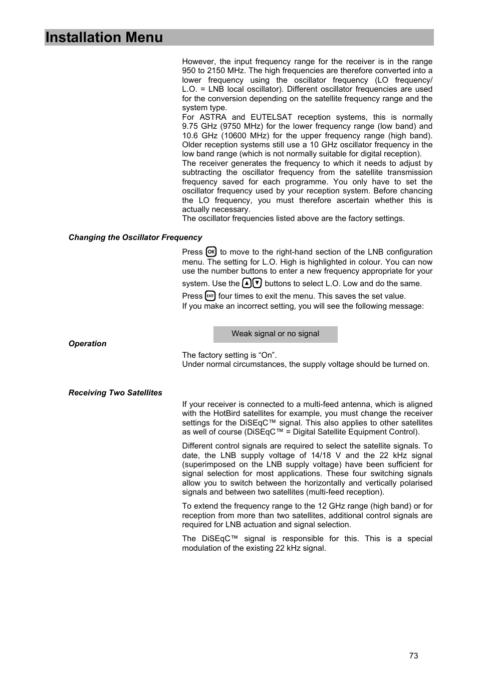 Installation menu | Kathrein UFD 580 User Manual | Page 73 / 100