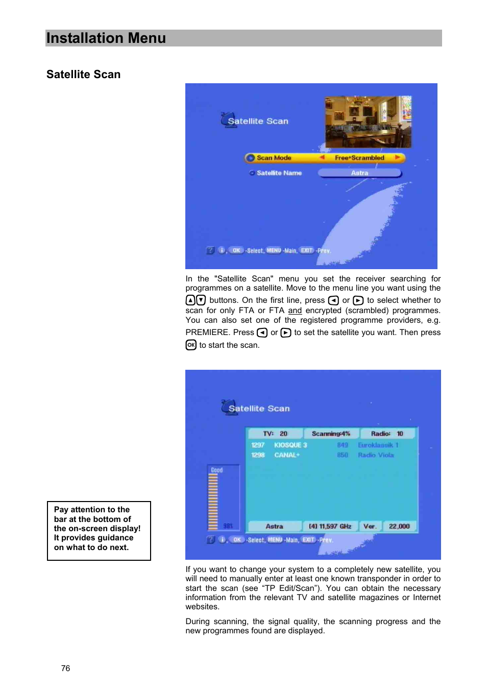 Installation menu | Kathrein UFD 580 User Manual | Page 76 / 100