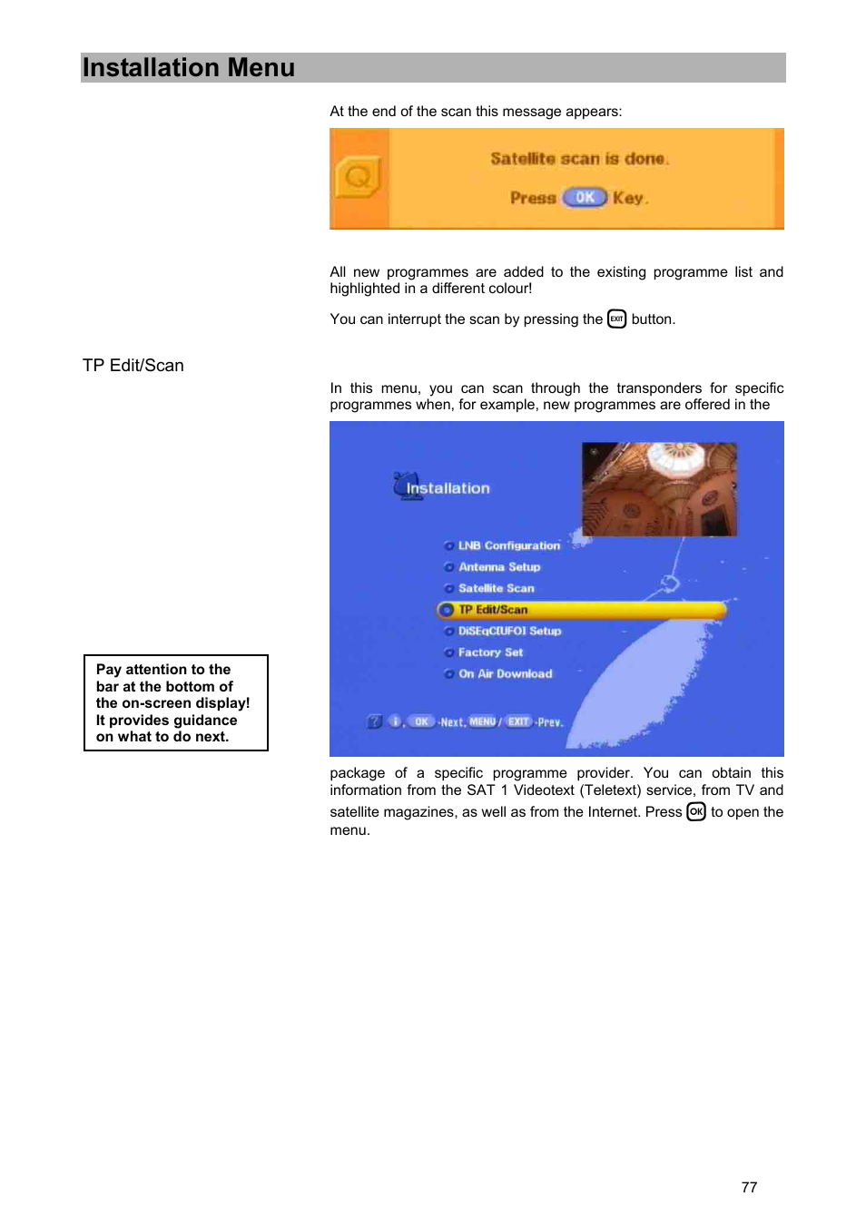 Installation menu | Kathrein UFD 580 User Manual | Page 77 / 100