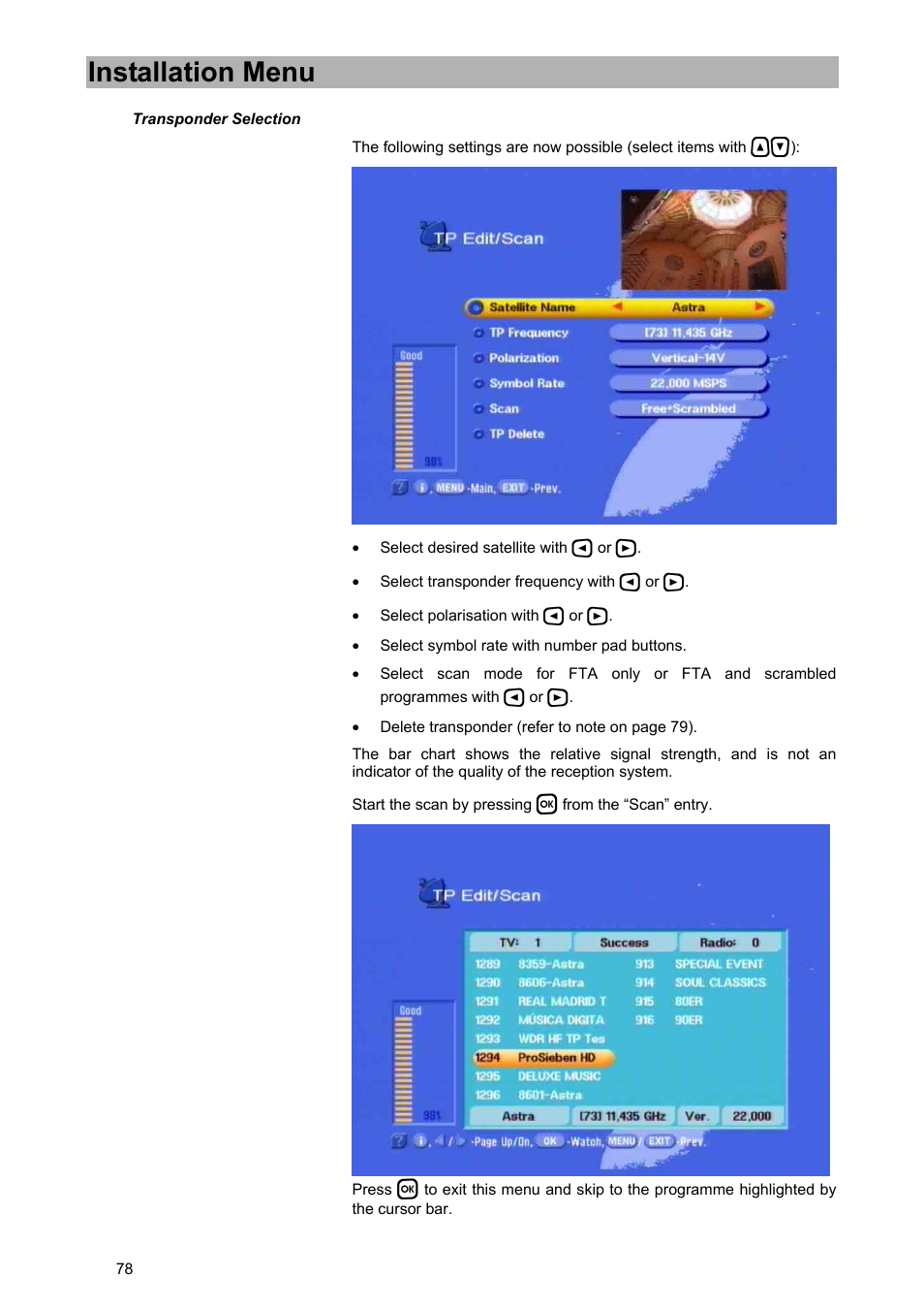 Installation menu | Kathrein UFD 580 User Manual | Page 78 / 100