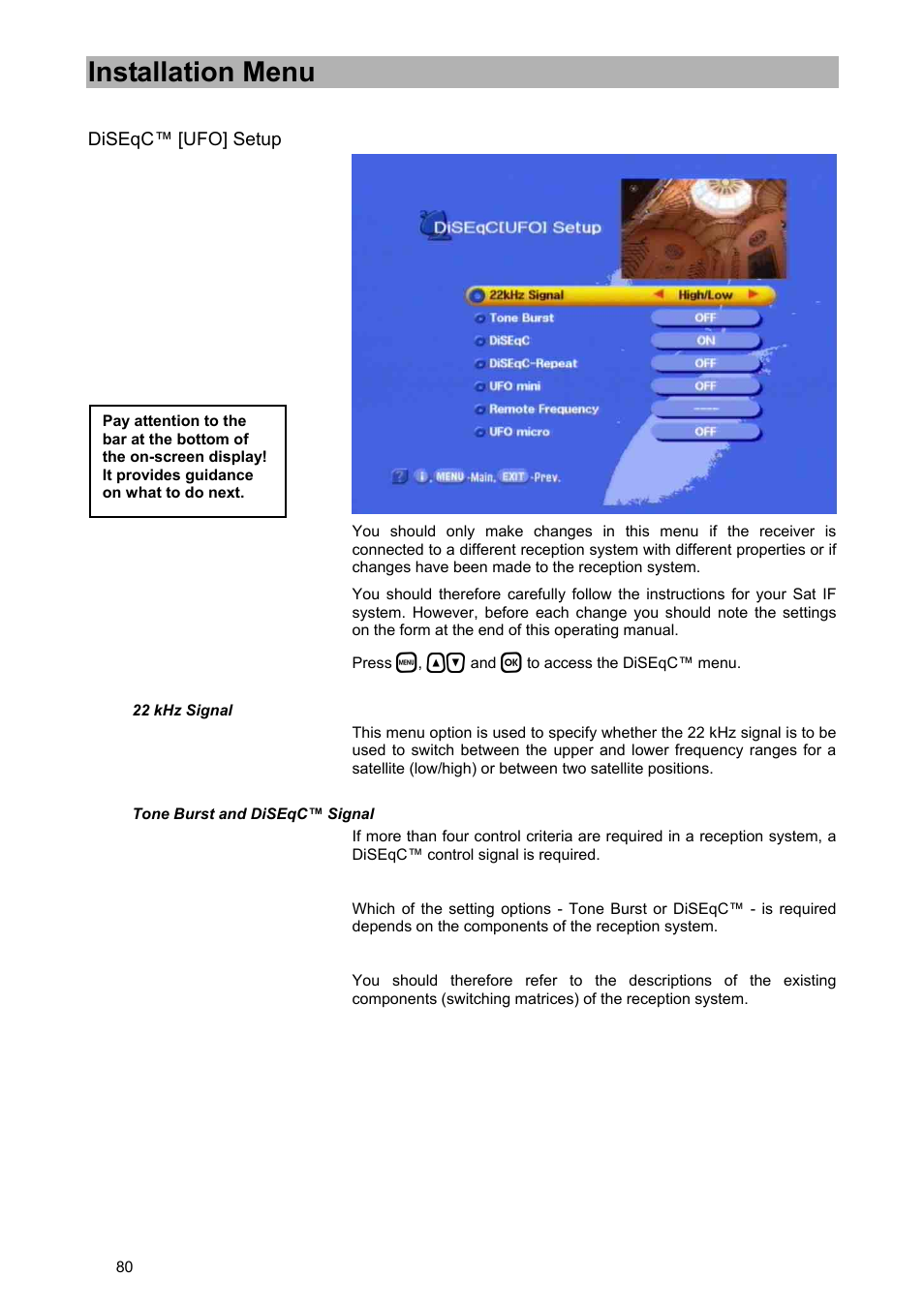 Installation menu | Kathrein UFD 580 User Manual | Page 80 / 100