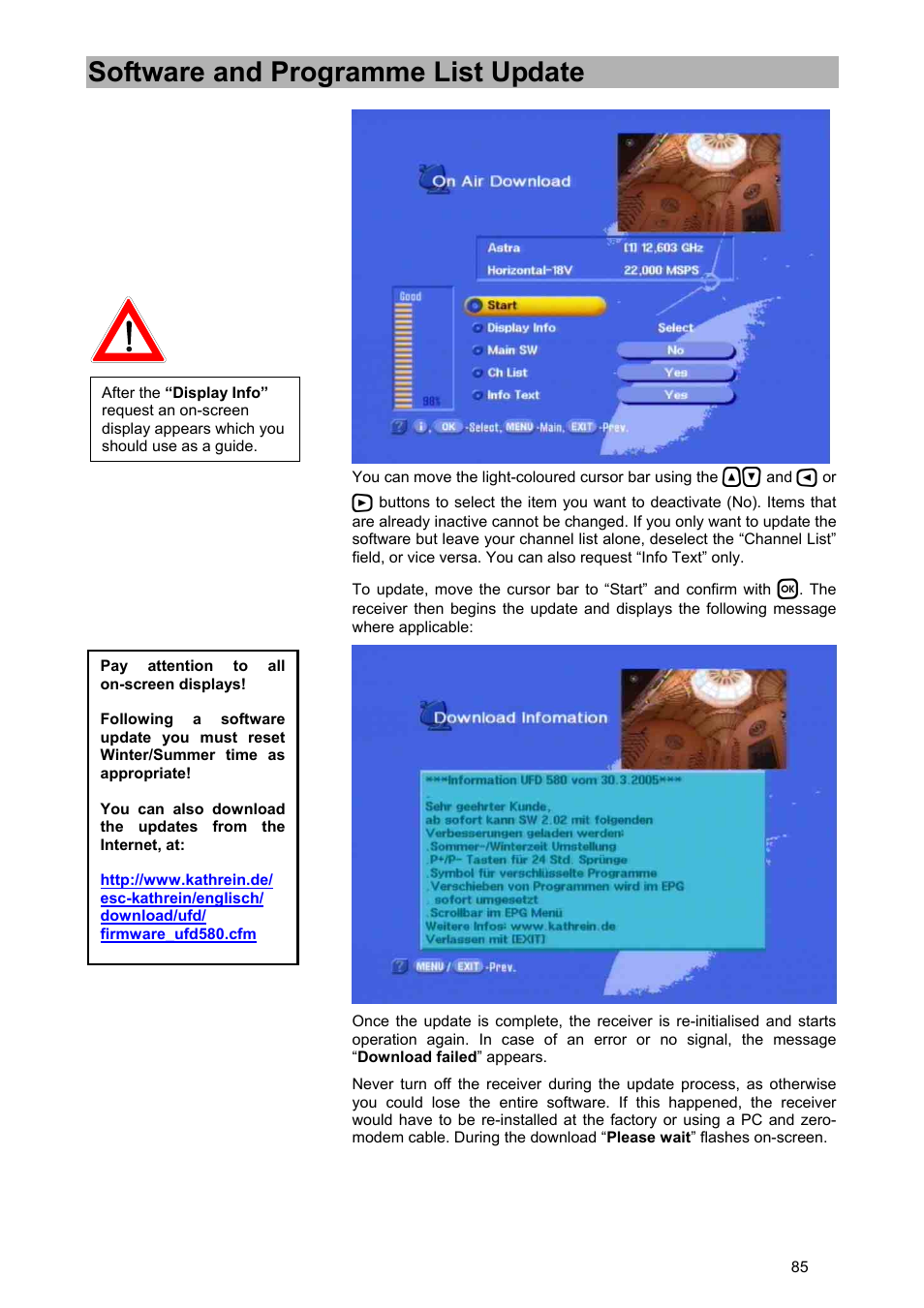 Software and programme list update | Kathrein UFD 580 User Manual | Page 85 / 100