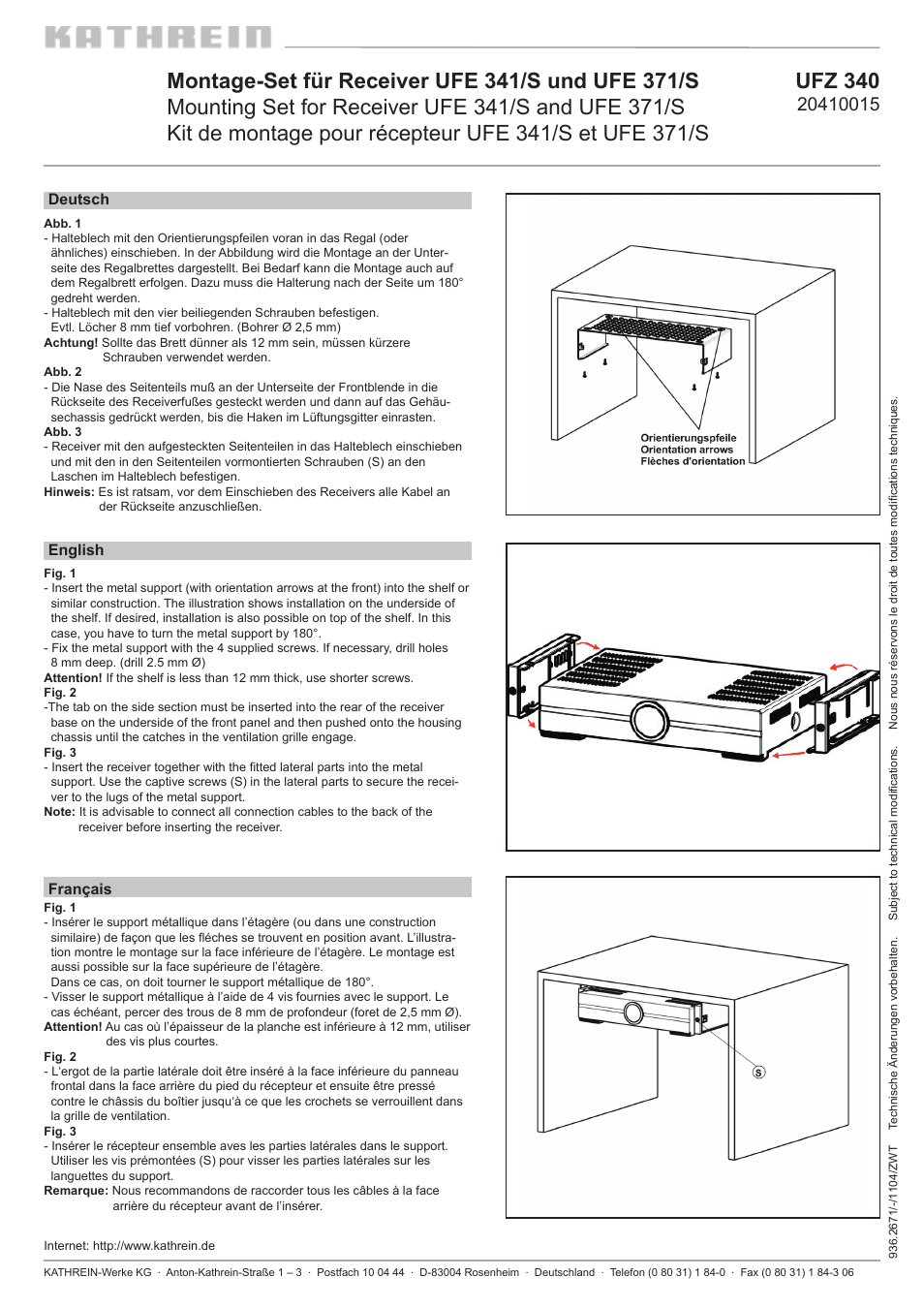 Kathrein UFE 371/S User Manual | 2 pages