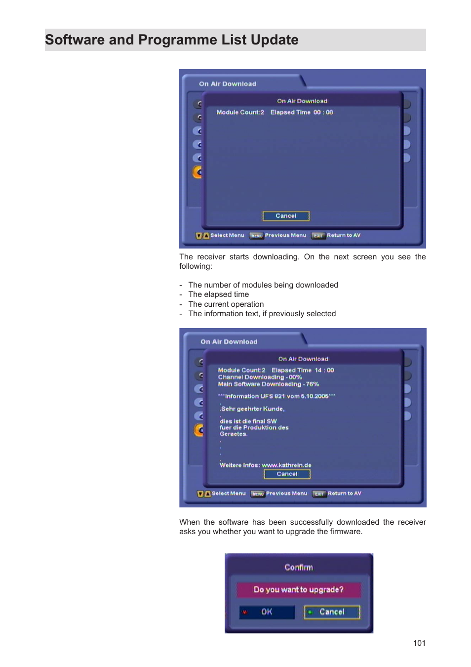 Software and programme list update | Kathrein Twin-PVR Satellite UFS 821si User Manual | Page 101 / 128