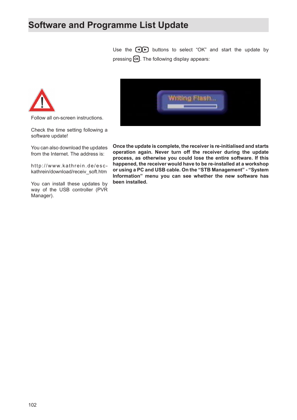 Software and programme list update | Kathrein Twin-PVR Satellite UFS 821si User Manual | Page 102 / 128