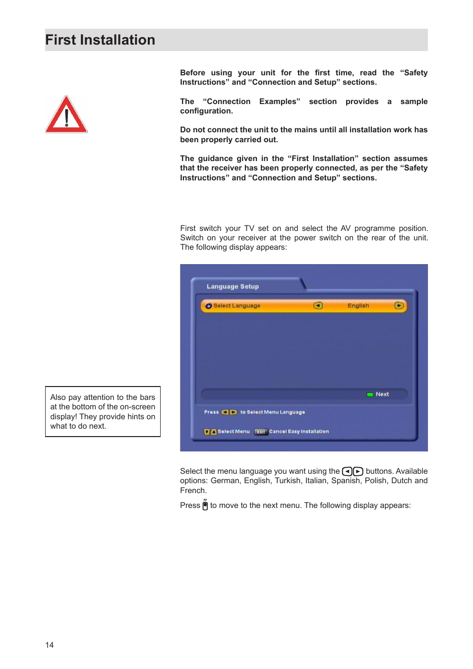 First installation | Kathrein Twin-PVR Satellite UFS 821si User Manual | Page 14 / 128