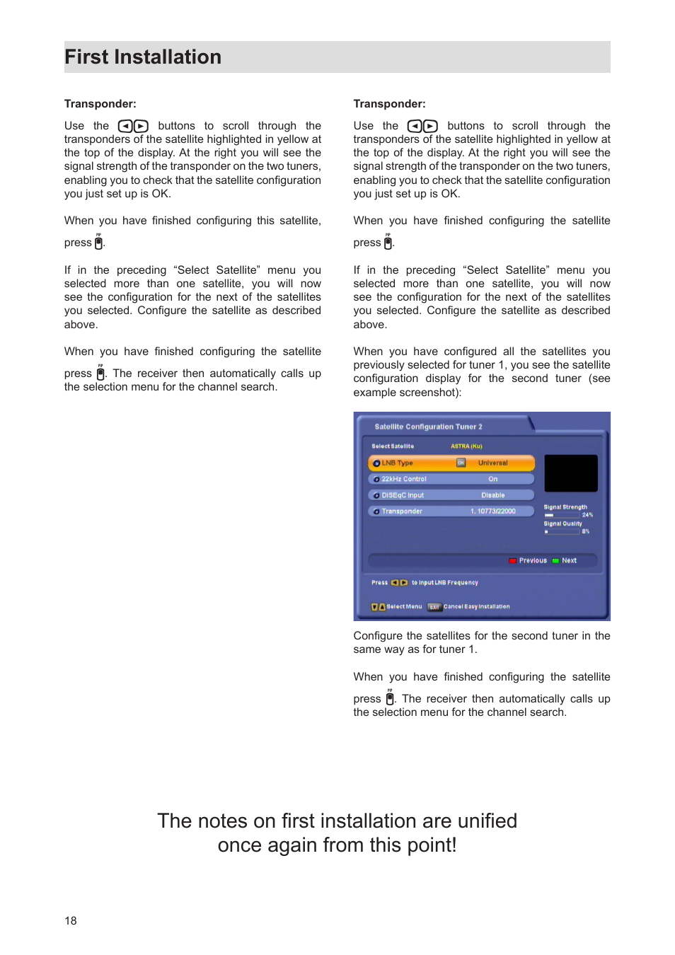 First installation | Kathrein Twin-PVR Satellite UFS 821si User Manual | Page 18 / 128