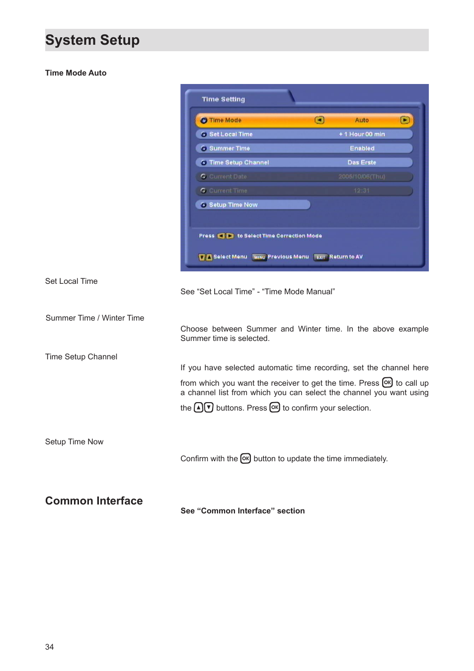 System setup, Common interface | Kathrein Twin-PVR Satellite UFS 821si User Manual | Page 34 / 128