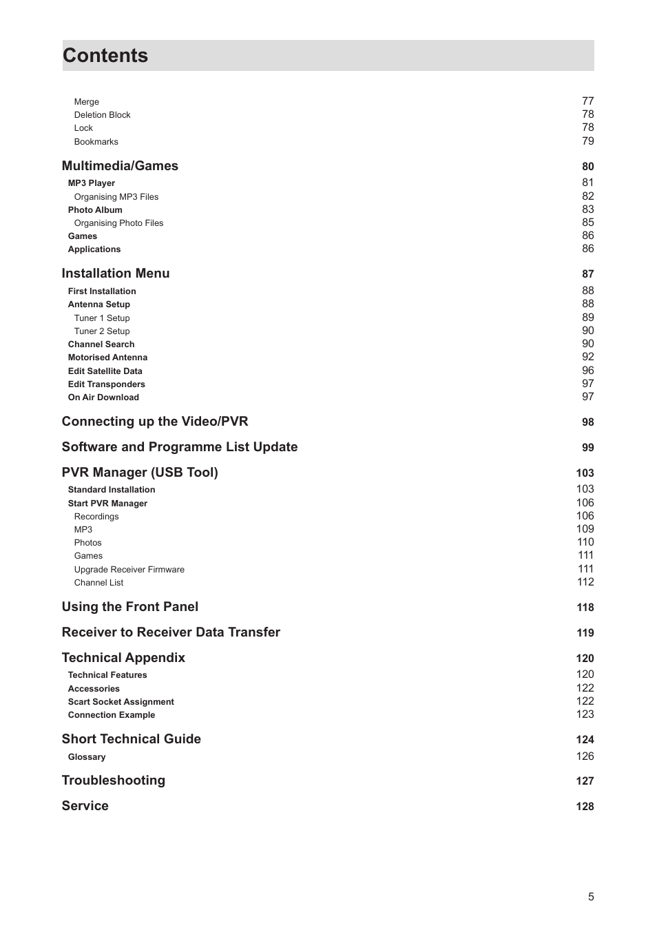 Kathrein Twin-PVR Satellite UFS 821si User Manual | Page 5 / 128