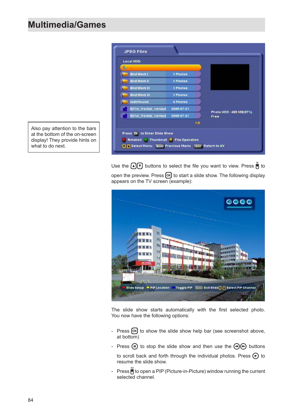Multimedia/games | Kathrein Twin-PVR Satellite UFS 821si User Manual | Page 84 / 128