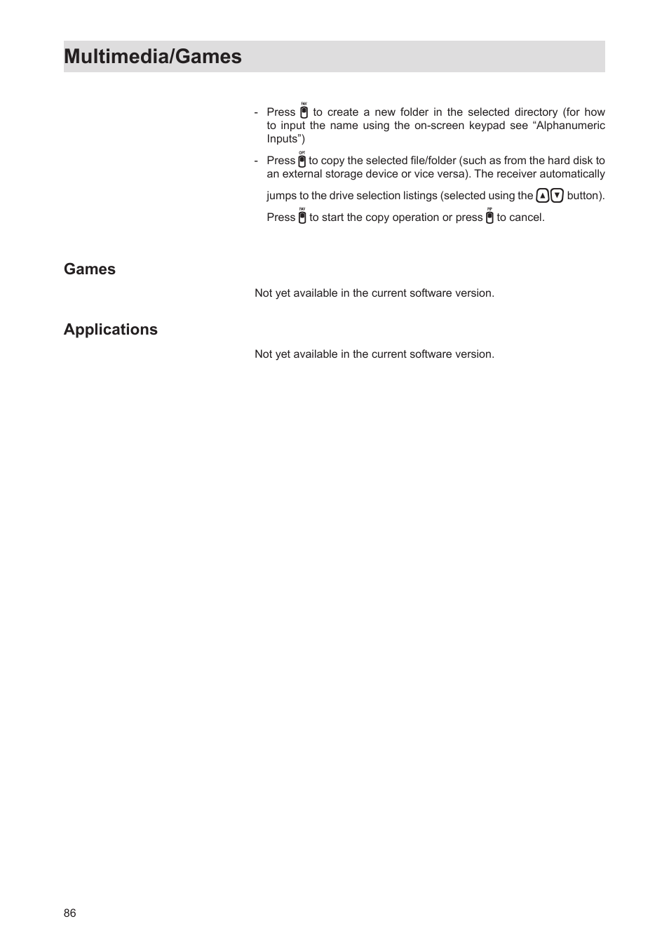 Multimedia/games | Kathrein Twin-PVR Satellite UFS 821si User Manual | Page 86 / 128