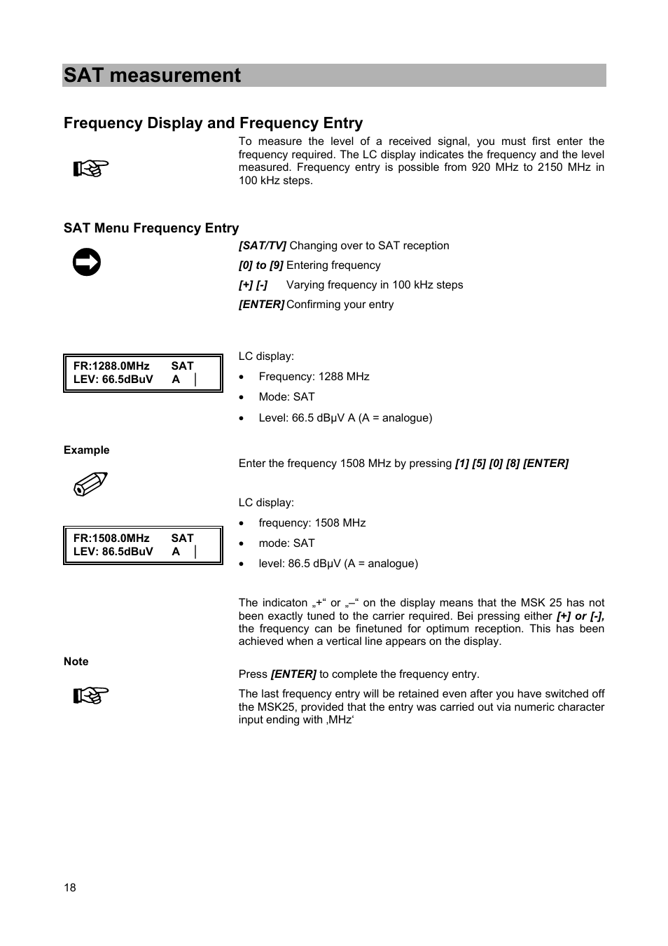 Sat measurement | Kathrein MSK 25 User Manual | Page 18 / 56