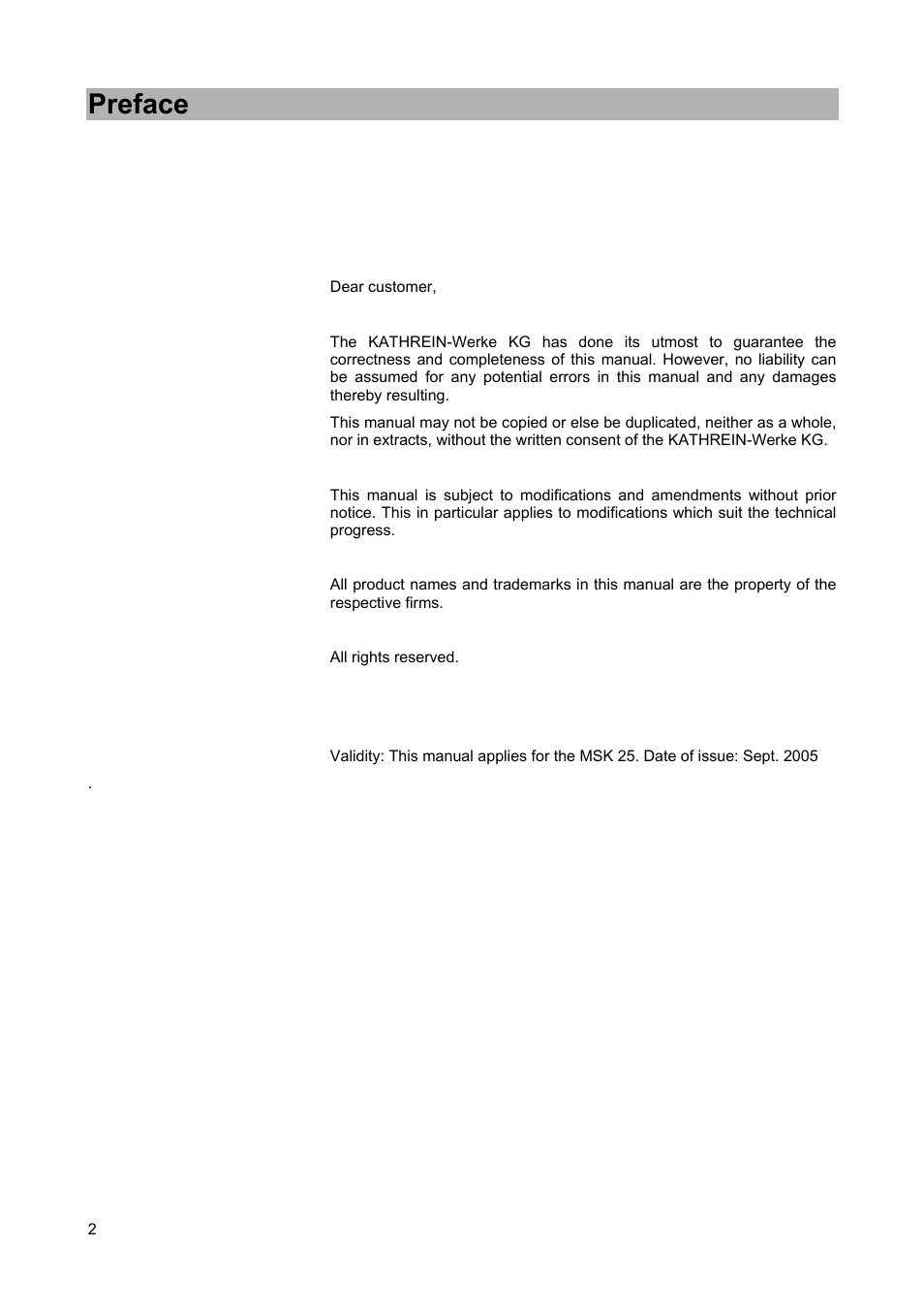 Preface | Kathrein MSK 25 User Manual | Page 2 / 56
