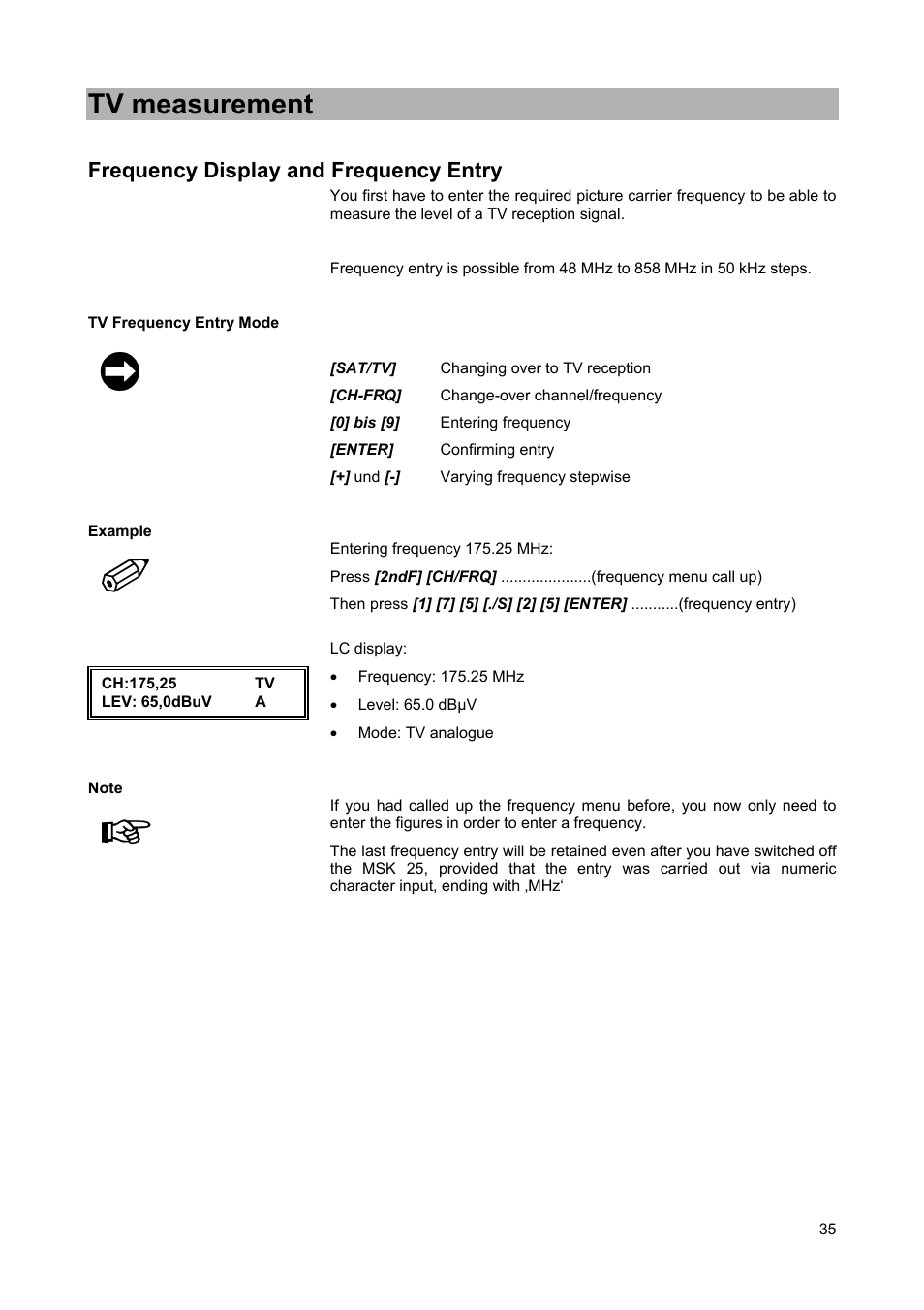 Tv measurement | Kathrein MSK 25 User Manual | Page 35 / 56