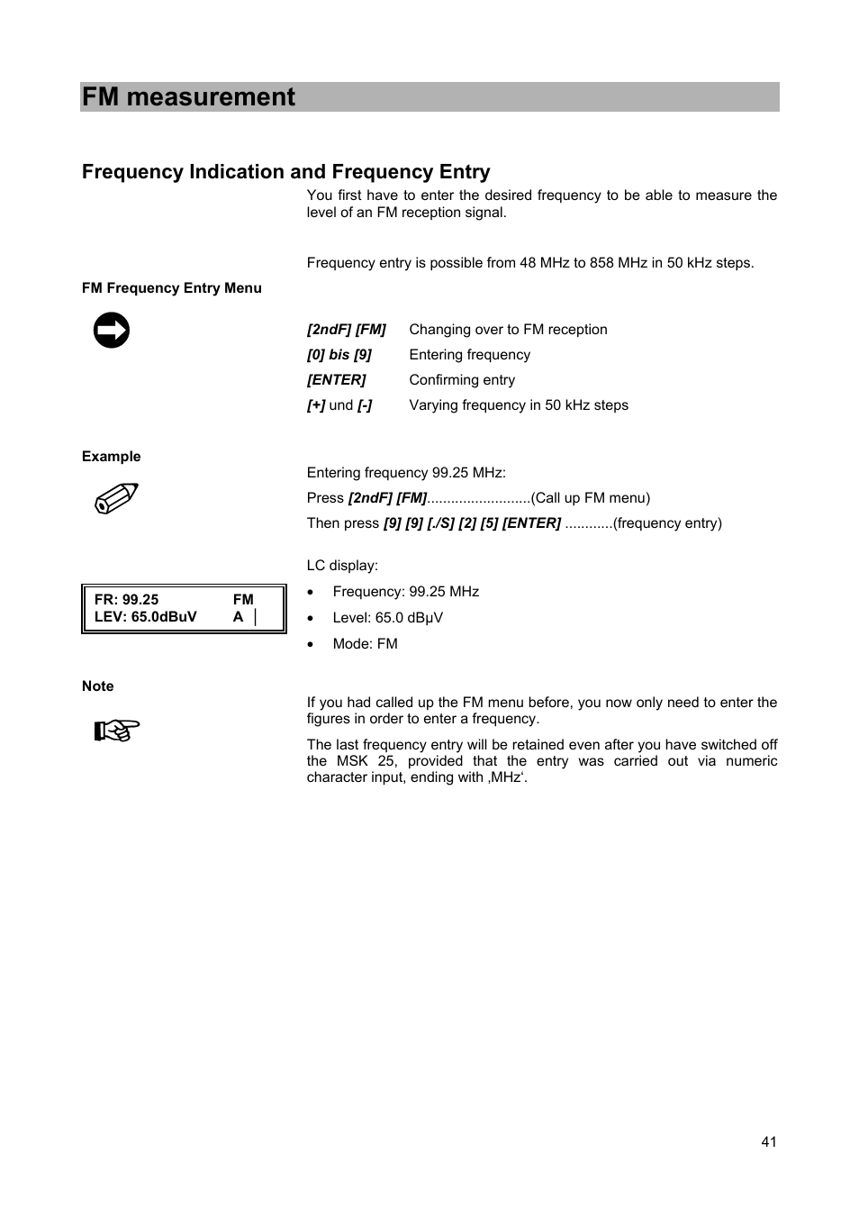 Fm measurement | Kathrein MSK 25 User Manual | Page 41 / 56