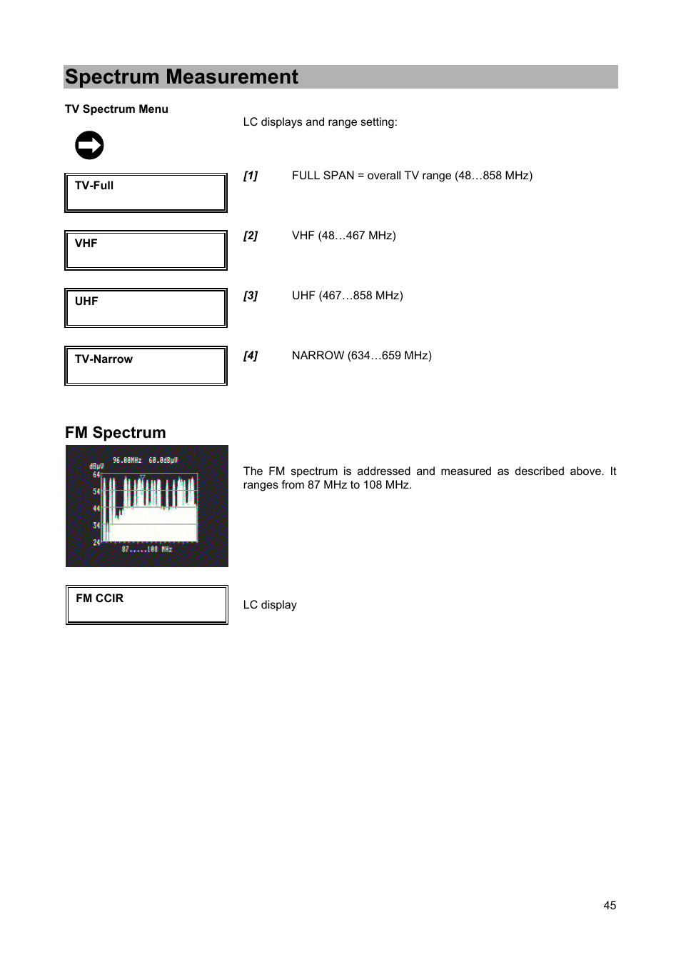 Spectrum measurement, Fm spectrum | Kathrein MSK 25 User Manual | Page 45 / 56
