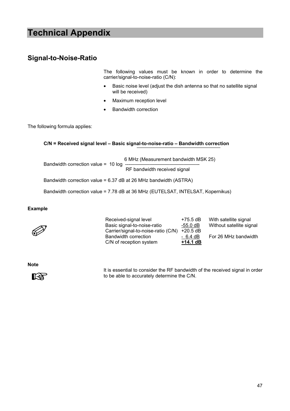 Technical appendix, Signal-to-noise-ratio | Kathrein MSK 25 User Manual | Page 47 / 56