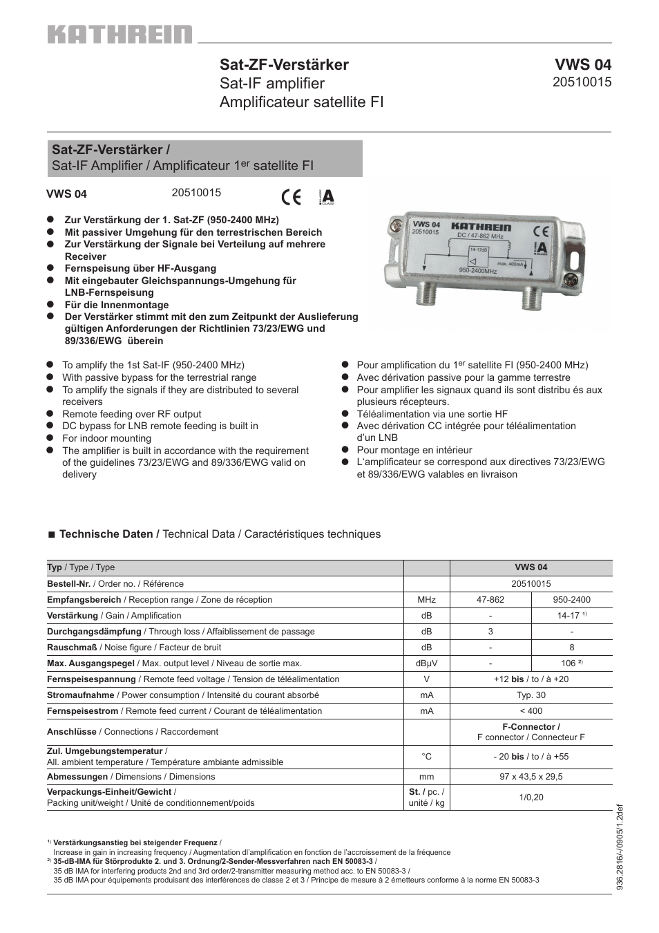 Kathrein VWS 04 User Manual | 2 pages
