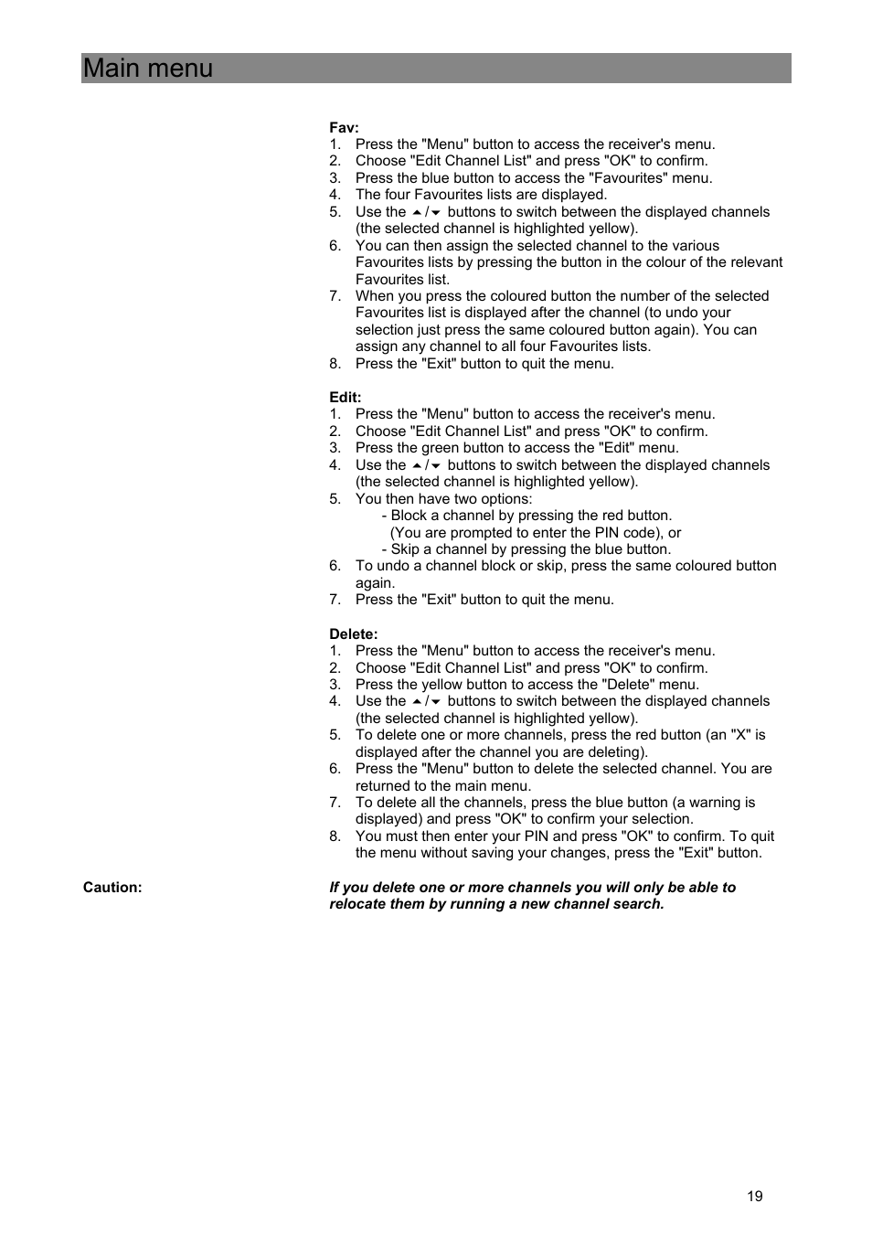Main menu | Kathrein Euroline UFE 370/S User Manual | Page 19 / 36