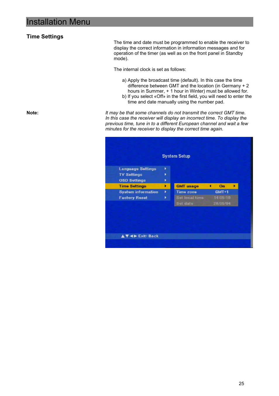 Installation menu | Kathrein Euroline UFE 370/S User Manual | Page 25 / 36