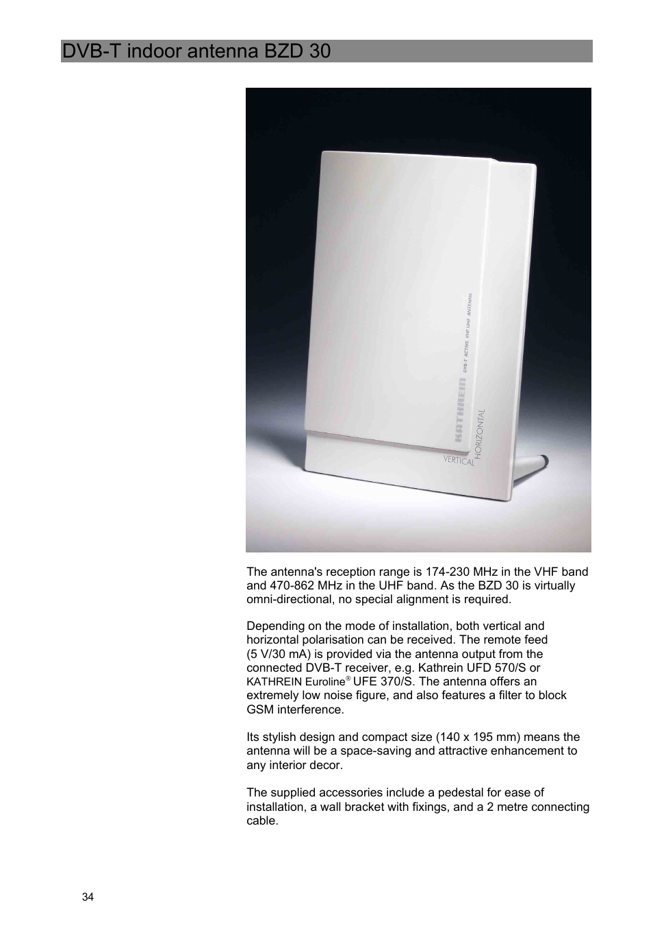 Dvb-t indoor antenna bzd 30 | Kathrein Euroline UFE 370/S User Manual | Page 34 / 36