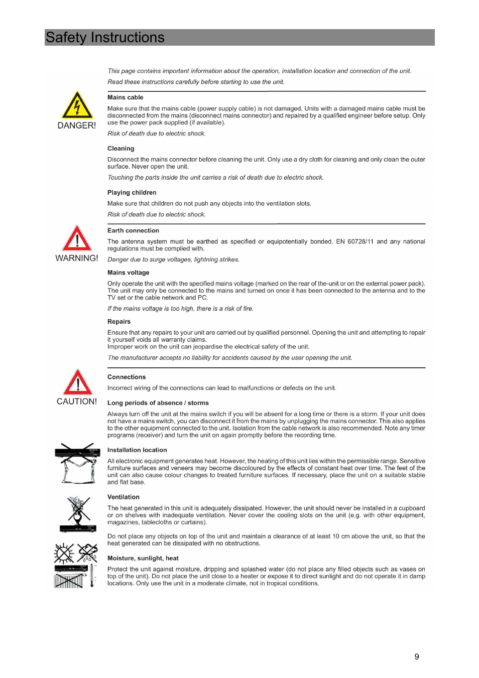 Safety instructions | Kathrein Euroline UFE 370/S User Manual | Page 9 / 36