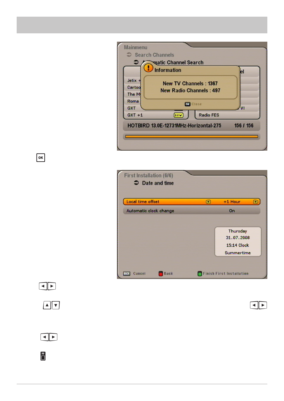 First installation: channel search/date and time | Kathrein UFS 640si User Manual | Page 28 / 80