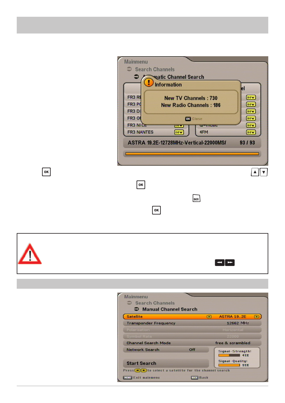 Search channels (channel search) | Kathrein UFS 640si User Manual | Page 52 / 80