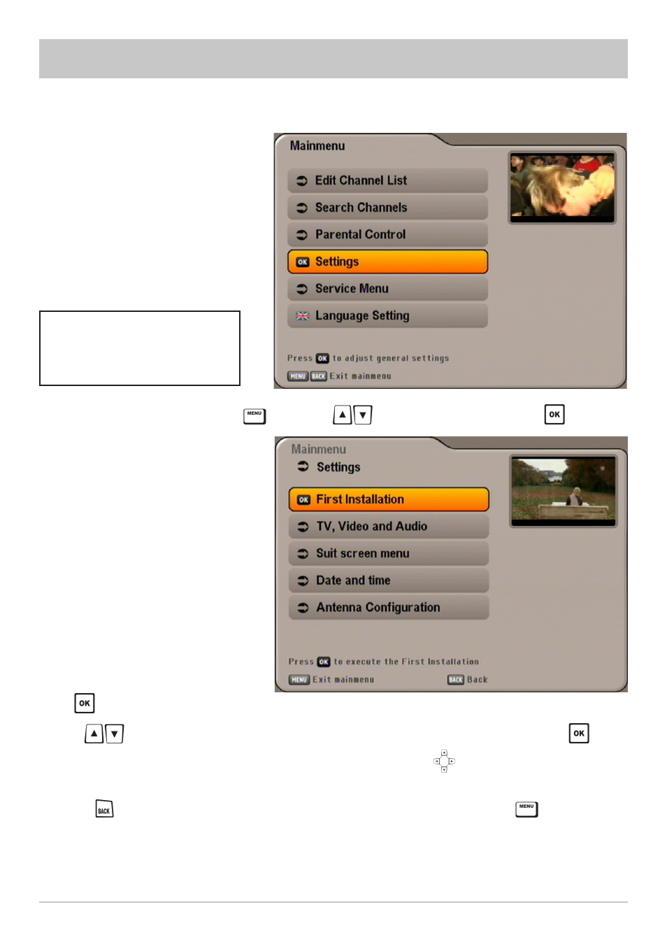 Settings | Kathrein UFS 640si User Manual | Page 58 / 80