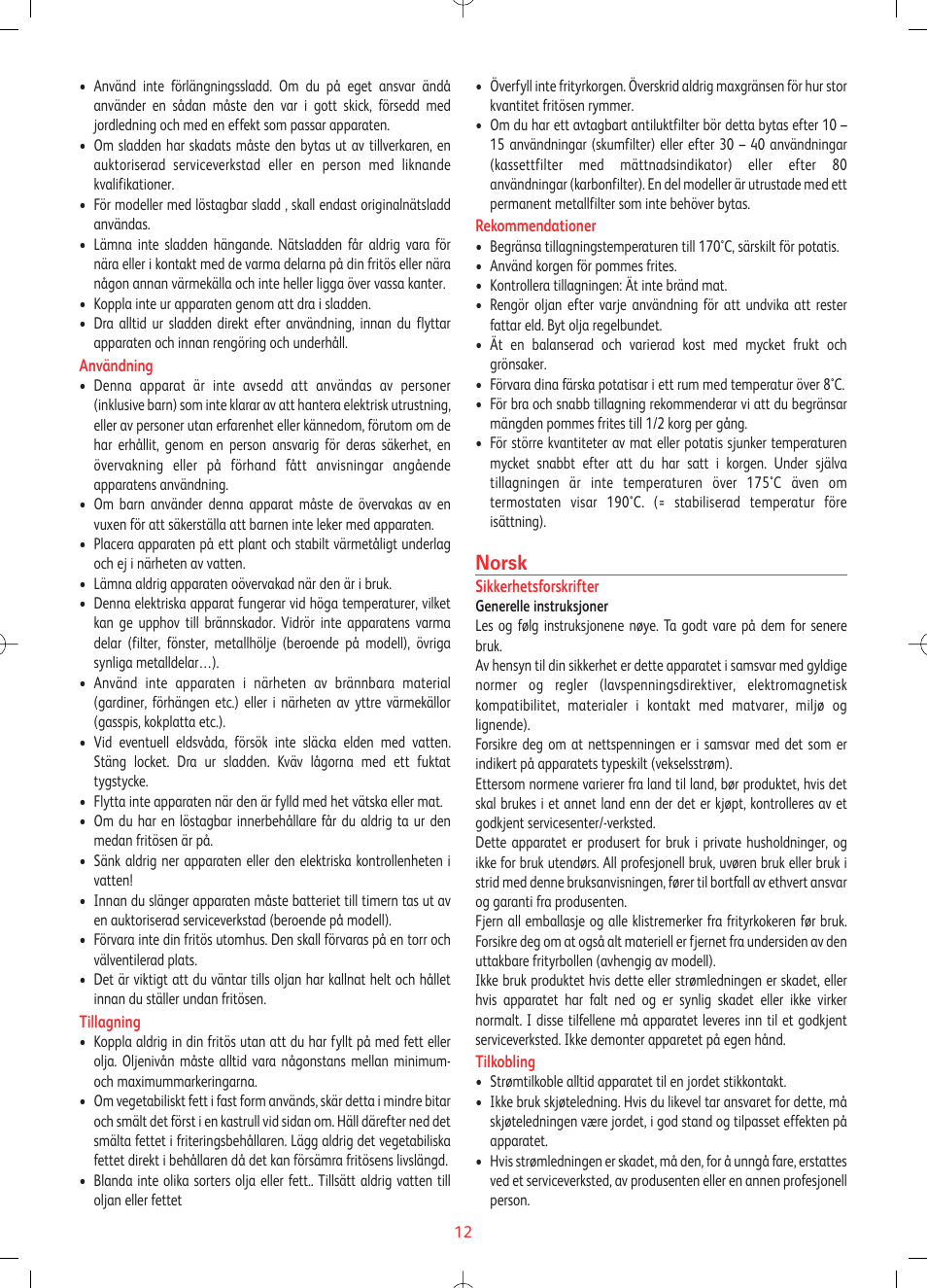 Norsk | Tefal FR4021 User Manual | Page 27 / 47