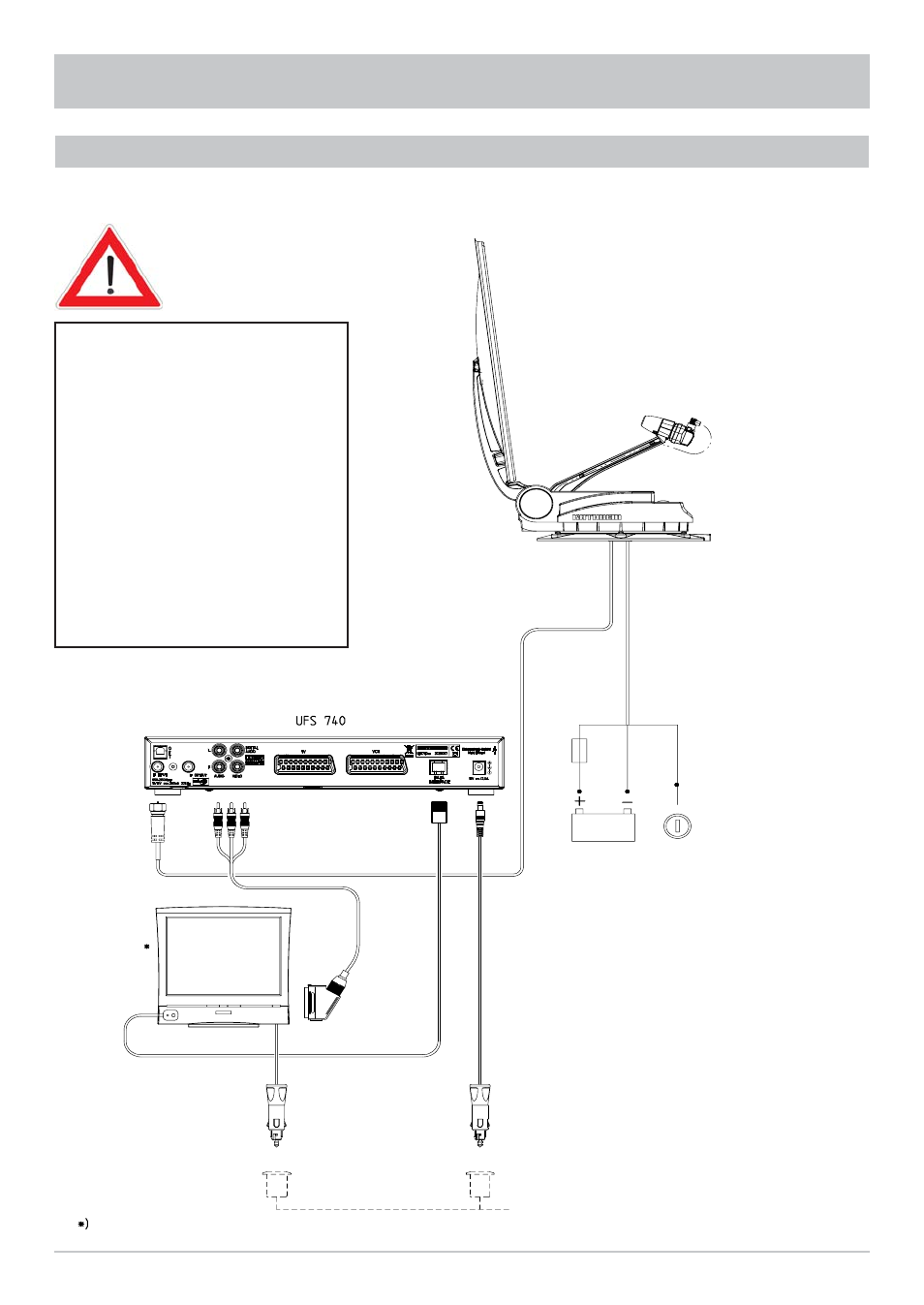 Installation and connection, Connection example for 12 v battery connection | Kathrein MobiSet 3 Digital CAP 700 User Manual | Page 23 / 60