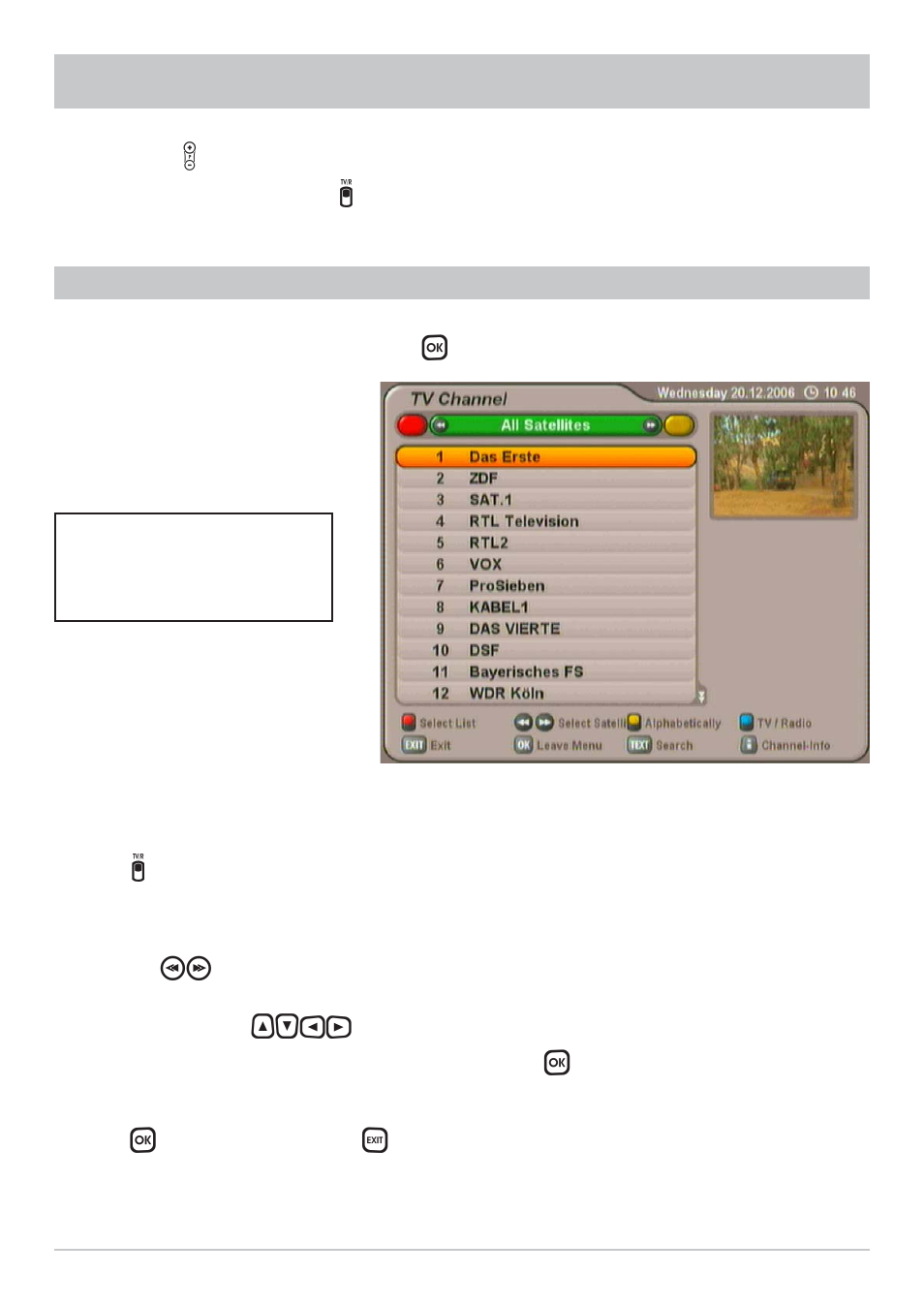 Channel (satellite) selection | Kathrein MobiSet 3 Digital CAP 700 User Manual | Page 50 / 60
