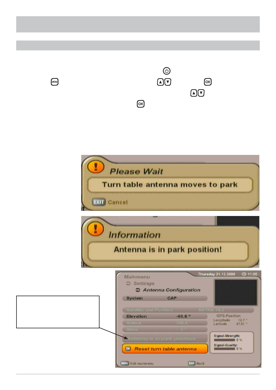 Reset/parking | Kathrein MobiSet 3 Digital CAP 700 User Manual | Page 53 / 60