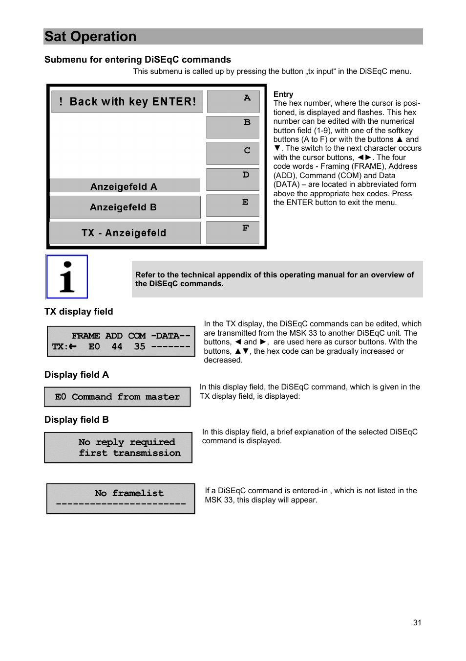 Sat operation | Kathrein MSK 33 User Manual | Page 31 / 116