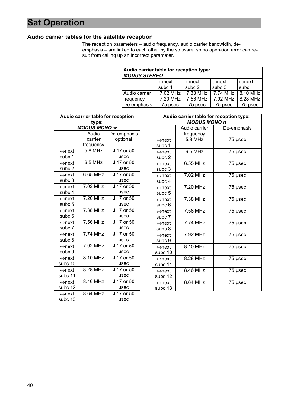 Sat operation | Kathrein MSK 33 User Manual | Page 40 / 116