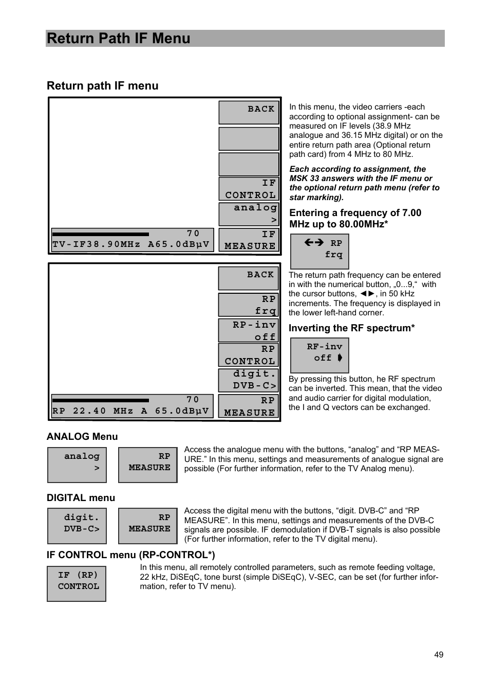 Return path if menu | Kathrein MSK 33 User Manual | Page 49 / 116