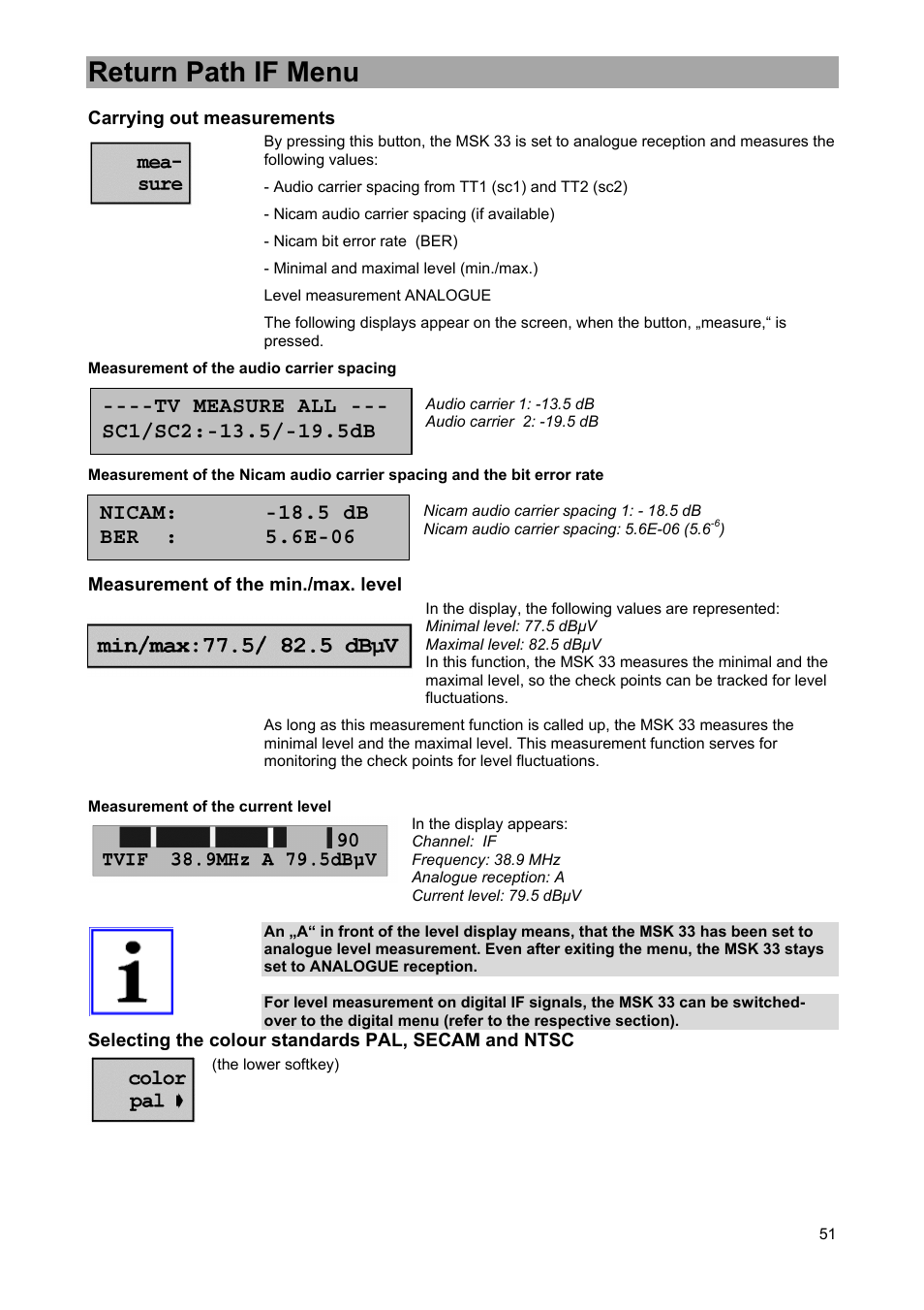 Return path if menu | Kathrein MSK 33 User Manual | Page 51 / 116