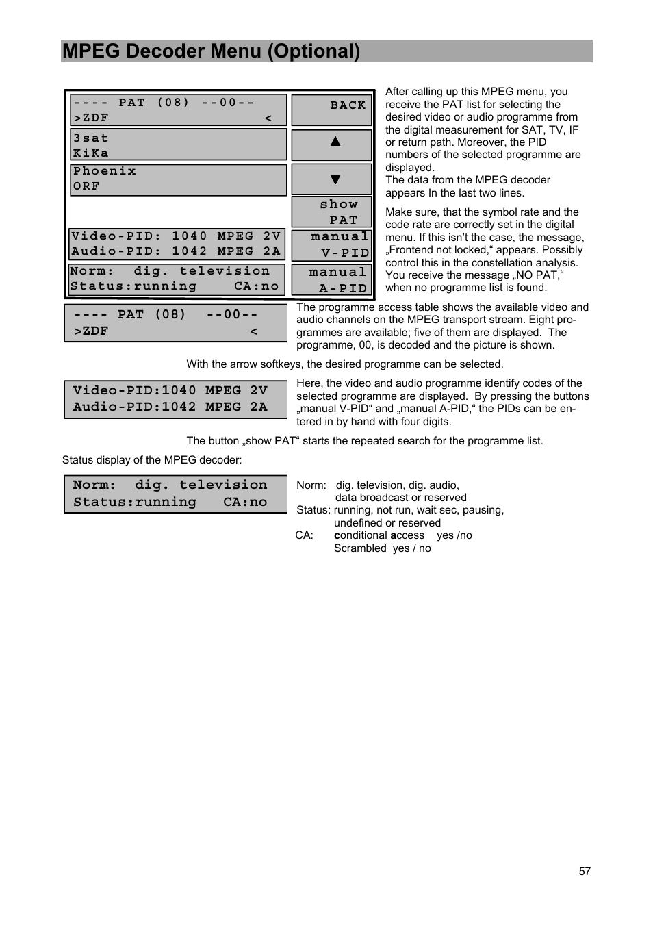 Mpeg decoder menu (optional) | Kathrein MSK 33 User Manual | Page 57 / 116