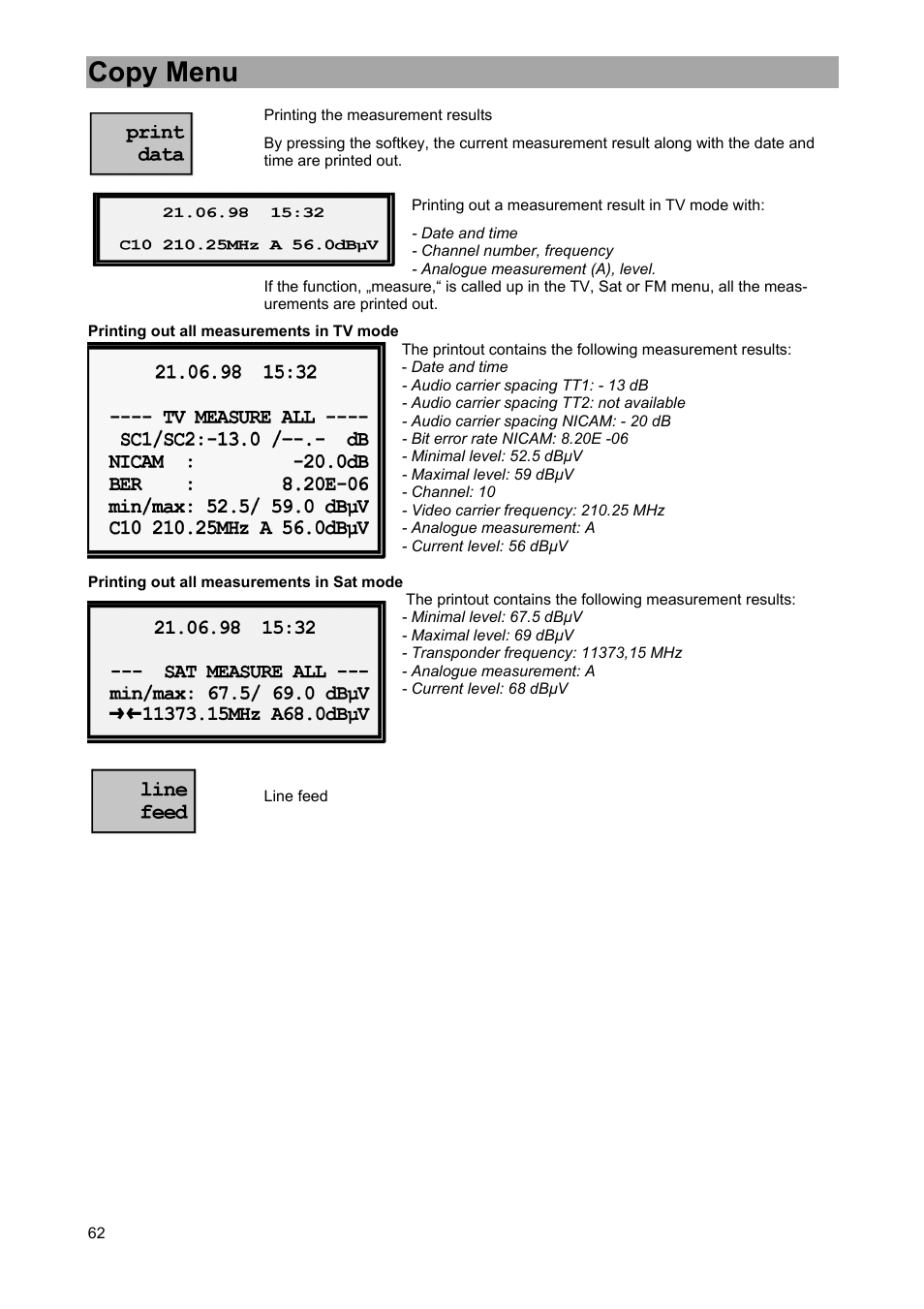 Copy menu | Kathrein MSK 33 User Manual | Page 62 / 116