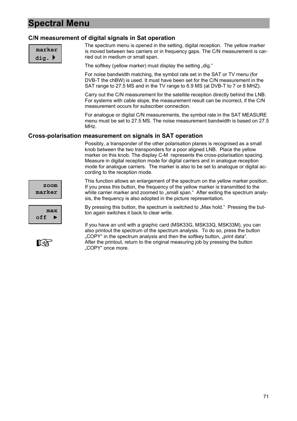 Spectral menu | Kathrein MSK 33 User Manual | Page 71 / 116