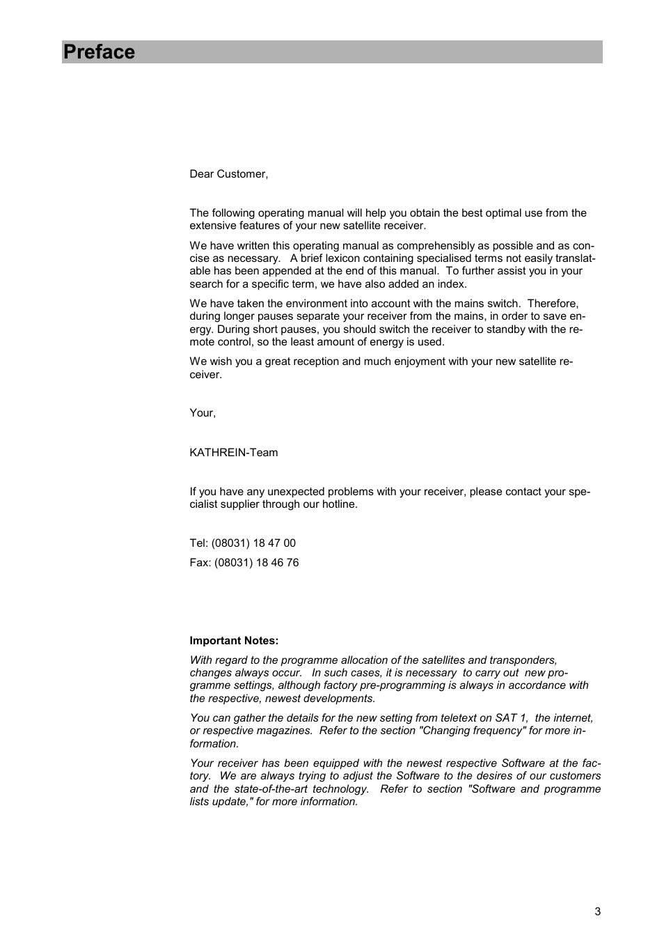 Preface | Kathrein UFD 520 User Manual | Page 3 / 60