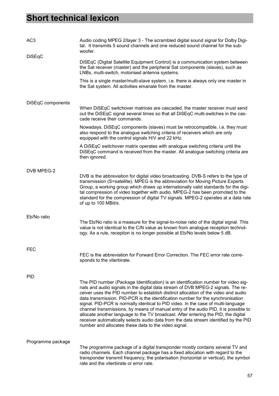 Short technical lexicon | Kathrein UFD 520 User Manual | Page 57 / 60