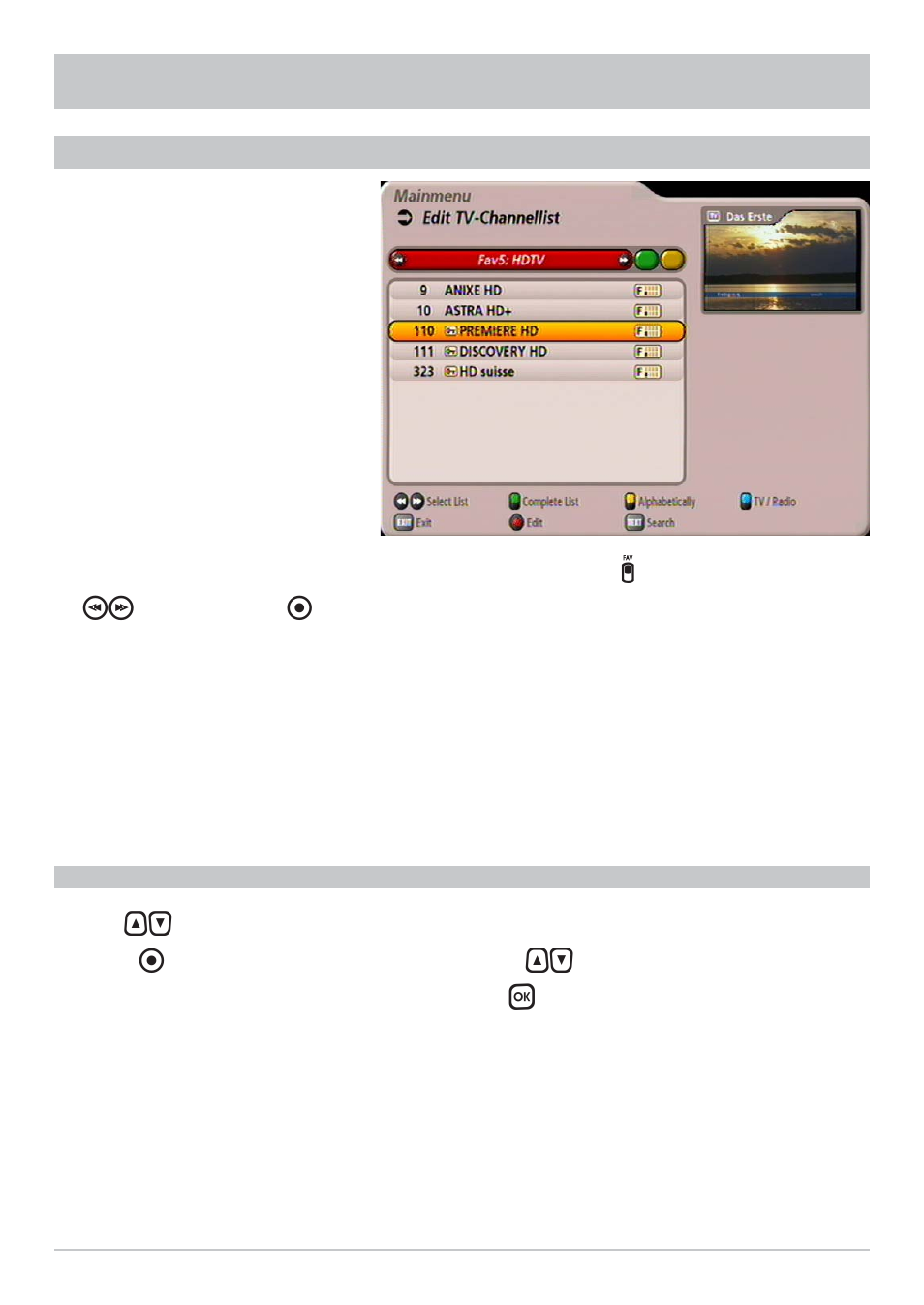 Editing channel list | Kathrein UFS 902 User Manual | Page 54 / 88