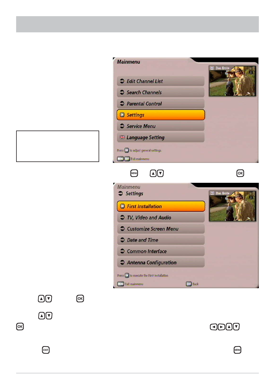 Settings | Kathrein UFS 902 User Manual | Page 63 / 88