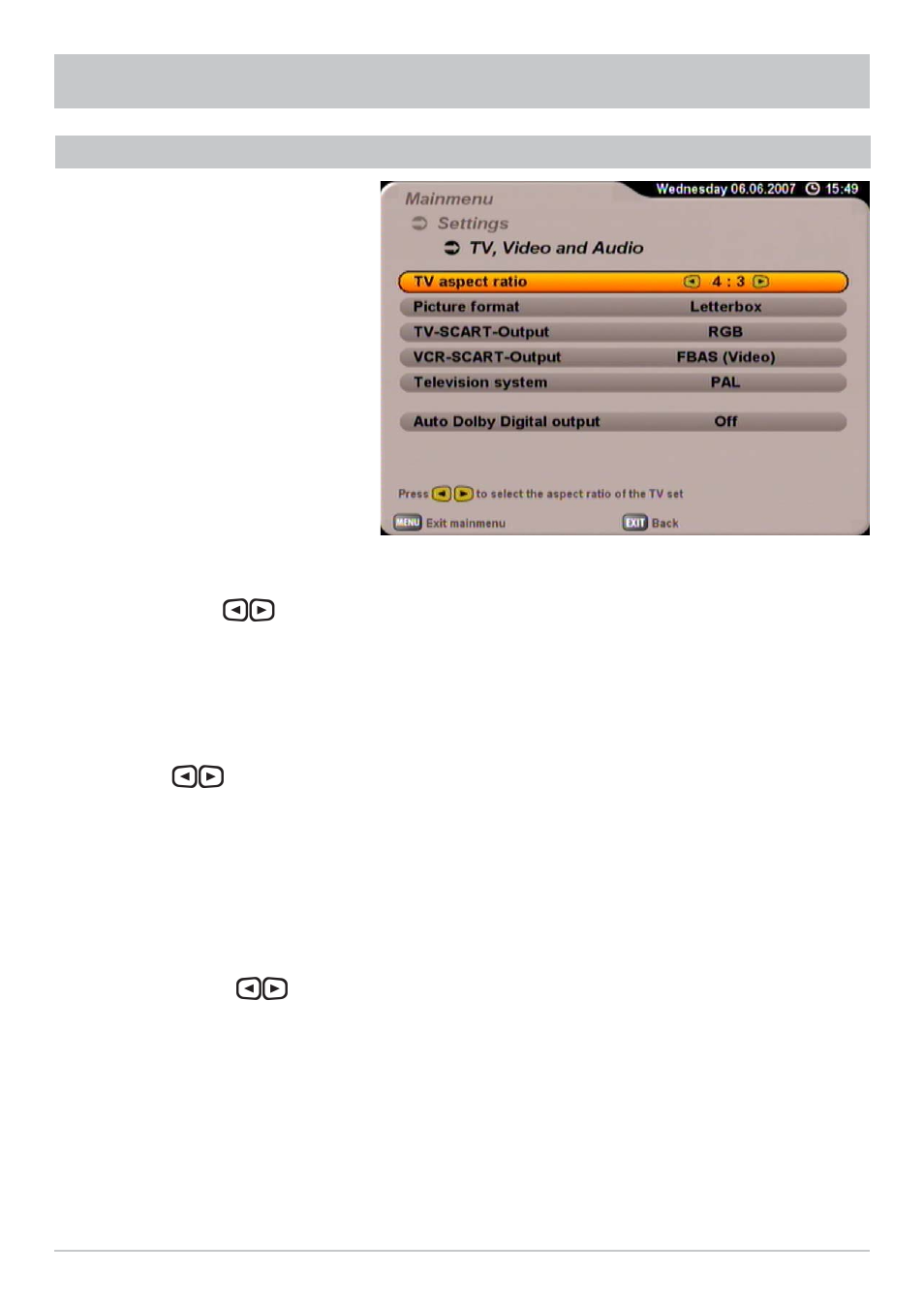 Settings, Tv settings | Kathrein UFS 700sw User Manual | Page 65 / 88