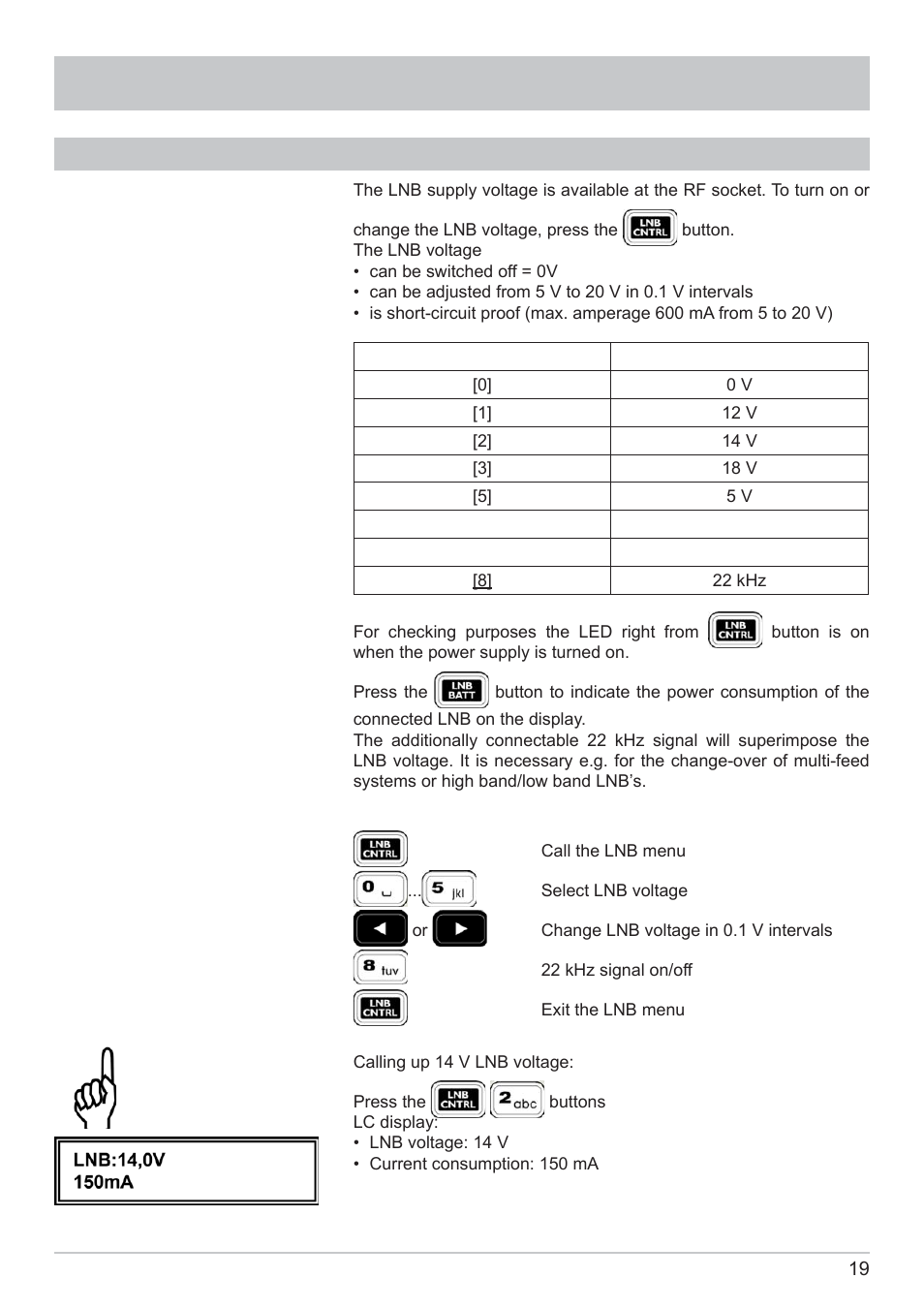 Lnb voltage and 22 khz change-over | Kathrein MSK 125 User Manual | Page 19 / 80